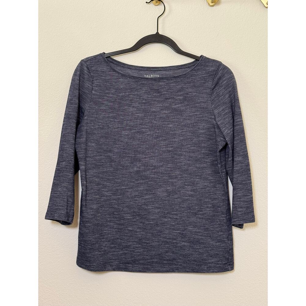Talbots Half Sleeve Striped Bateau Neck Tee – Blue / White – Medium